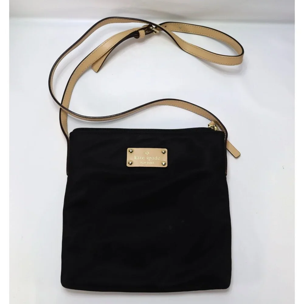 Kate Spade New York Kennedy Park Tess Crossbody Bag‎ Purse Black Nylon Leather